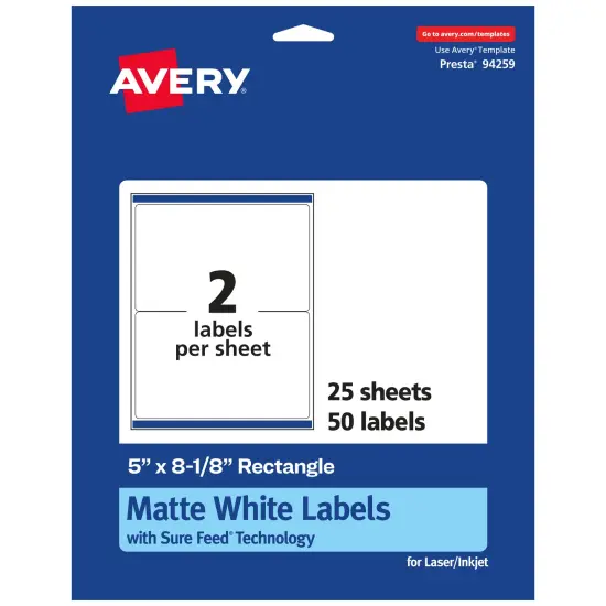 Avery Matte White Rectangle Labels, 5" x 8-1/8" {1}