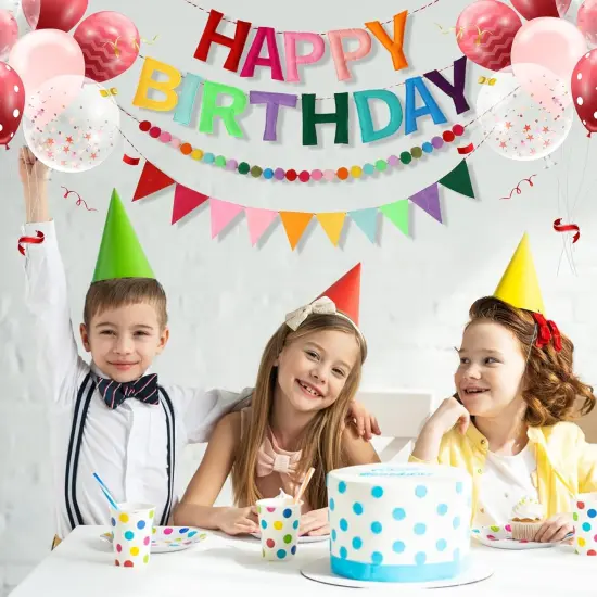 3Pcs 118 Inch Pre-Strung Happy Birthday Banner Colorful Pennant Flag Banners Rainbow Party Decorations Personalized Happy Birthday Sign for Party Decor {5}