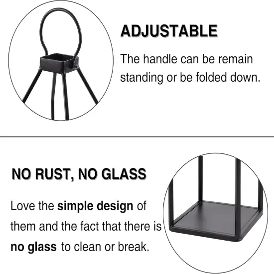 Modern Farmhouse Lantern Decor, 15'' 13'' Set of 2 Black Metal Lanterns, 2 LED 6hr Timer Flickering Flameless Candles, Lanterns Decorative for Outdoor Decor {6}