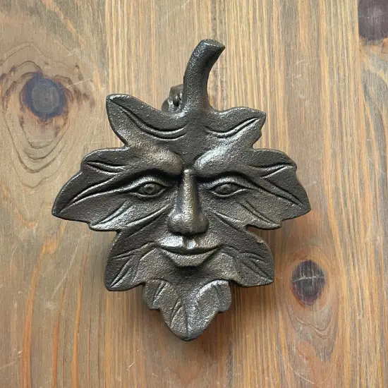 Bronze Finish Cast Iron Leaf Face Door Knocker - Artistic Entry Decor {5}