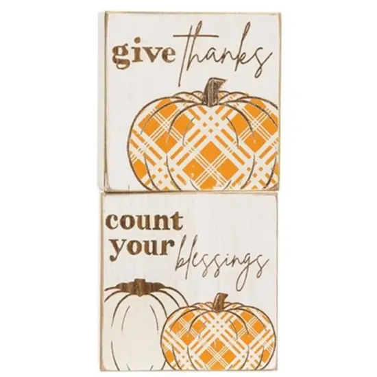 Wooden Autumn Blocks with Engraved Pumpkin and Seasonal Text 2 Asstd. {1}