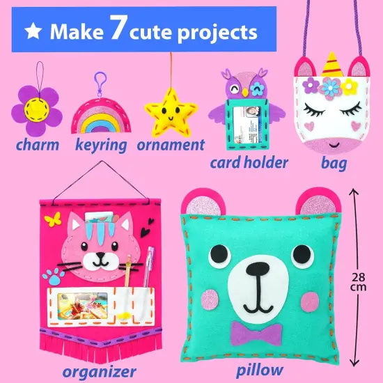 My First Sewing Kit for Beginner Kids Arts & Crafts, 7 Easy DIY Projects of Stuffed Animal Dolls and Plush Pillow Craft, Instructions & Felt, Gift for Girls, Boys, Learn to Sew, Embroidery {3}