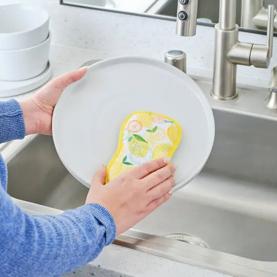 Lemon Plaid Reusable Scrubbies, Set of 4 {4}