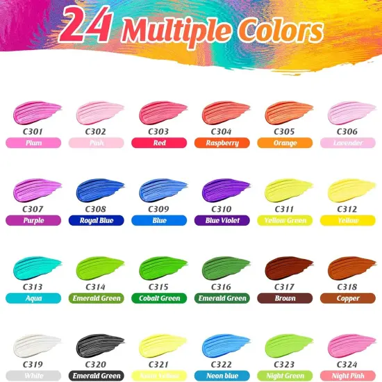 Iridescent Acrylic Paint Set with 12 Brushes, 24 Colors (59ml, 2oz), for Artists, Kids, Beginners {6}