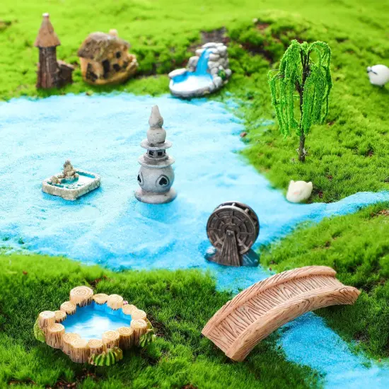 12 Pieces Garden Accessories Miniature Bridge Mini Lighthouse Water Well Bridge Figurines Pond Lawn Garden Ornament Figurines for DIY Craft Garden Decor (Classic Style) {5}