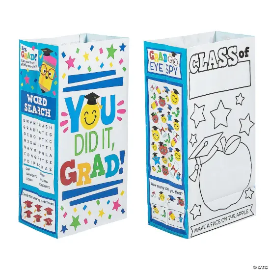 5 1/4" x 10" Elementary Graduation Paper Activity Treat Bags - 12 Pc. {2}