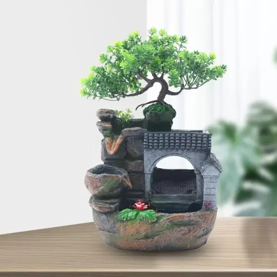 LED Desktop Water Fountain Waterfall Ornament w/ Pump Office Home Indoor Decor {3}