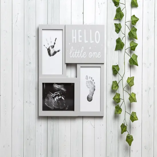 Babyprints and Sonogram Hello Little One Collage Frame, Baby Handprint, Footprint and Ultrasound Baby Keepsake Frame, Pregnancy Announcement, Gender-Neutral, White {3}