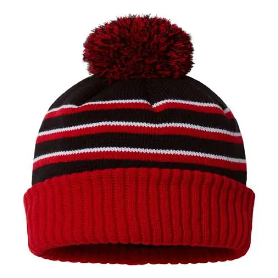 Richardson&reg; Pom Cuffed Beanie Cardinal/Black/White {6}