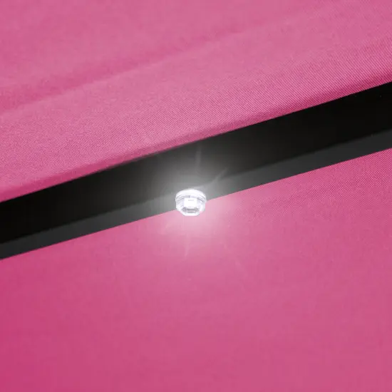 Northlight 9ft Solar Lighted Outdoor Patio Market Umbrella with Hand Crank and Tilt, Pink {5}