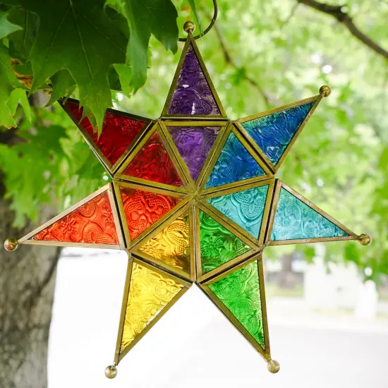 Rainbow Seven Point Star Tealight Lantern {3}