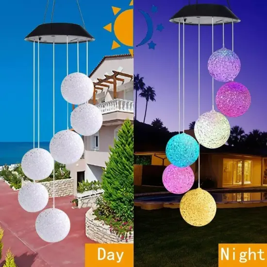 Solar Color Changing LED Ball Wind Chime Garden Yard Hanging Light Lamp Decor {3}