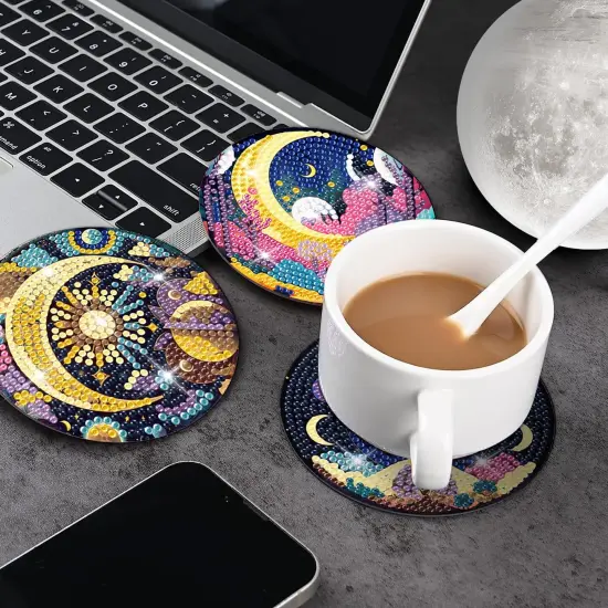 8 PCS Mystical Moon Diamond Art Coasters Diamond Art Coasters Kits with Holder Mystical Moon DIY Coasters for Beginners, Adults, Kids, Diamond Art Crafts Supplies {5}