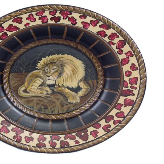15 Inch Diameter Hand Painted Lion Decorative Plate Brown {3}