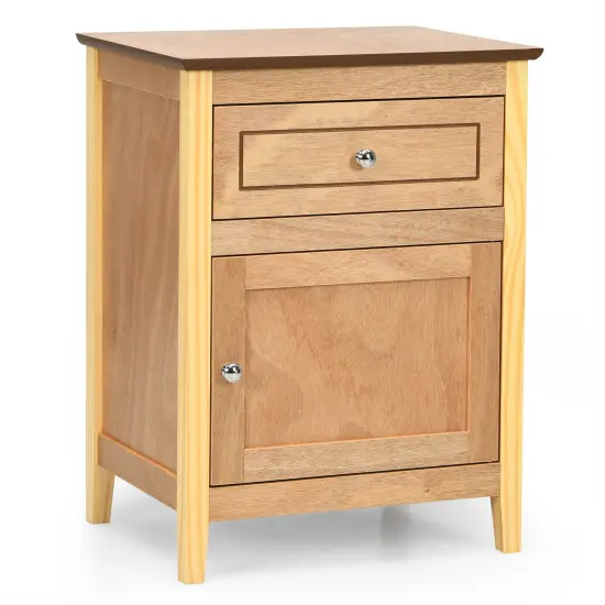 Costway Nightstand with Drawer Accent Side End Table Storage Cabinet White\Natural\Espresso {9}