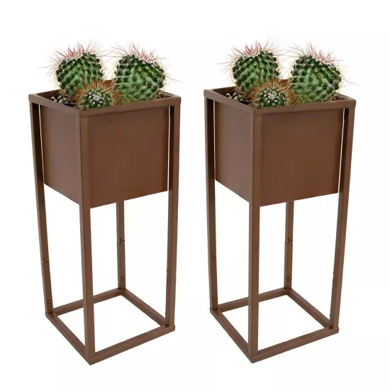 Modern Simplicity Outdoor Elevated Planter - Brown - 2-Pack {1}