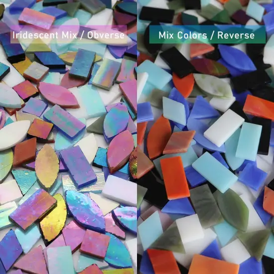240 Pieces Iridescent Glass Mosaic Tiles for Crafts, 5 Shapes Mixed Stained Glass Sheets, Mosaic Kits for Adults (Iridescent Mix) {1}