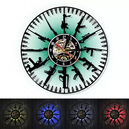 12inch Vinyl Record Clock 7-Color LED Light Bullets Guns Luminous Wall Clock {1}
