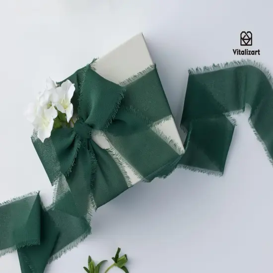 15 Rolls Chiffon Silk Ribbon Handmade Frayed Fringe 1 1/2 Inch Eco-Friendly for Christmas Gift Wrapping Wedding Invitations Bridal Bouquets Bows 30 Yards in total {6}