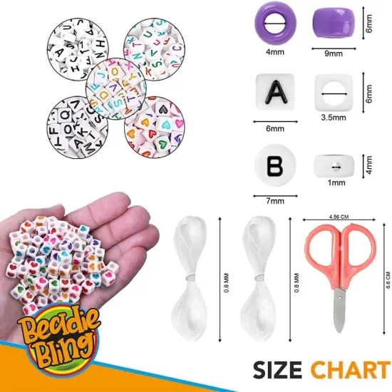 3200 Pcs 6 * 9mm Pony Beads Bulk in 96 Colors - Friendship Bracelet Making Kit with 2400 Plastic Beads & 800 Letter Beads in 4 Storage Boxes with 2X Strings & Scissor {4}