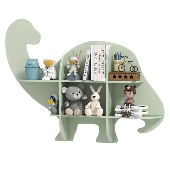 Costway 2-Tier Floating Dinosaur Kids Bookshelf Wall-Mounted Nursery Book Shelf {1}