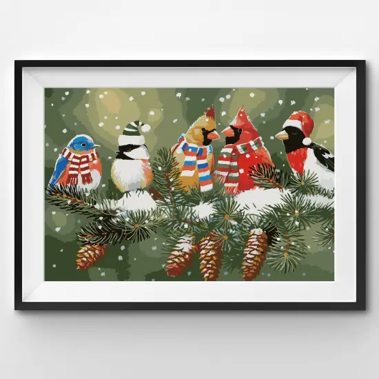 Festive and Christmassy Birds on a Snowy Branch {2}