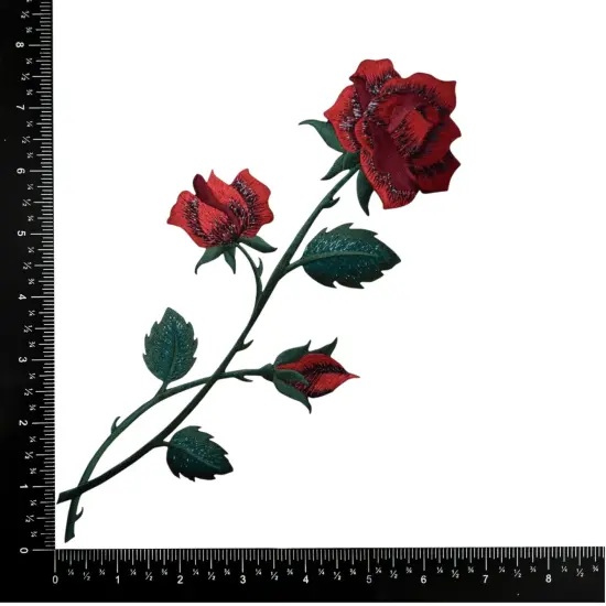 10" Red Rose, Flowers, Embroidered, Iron on Patch {2}