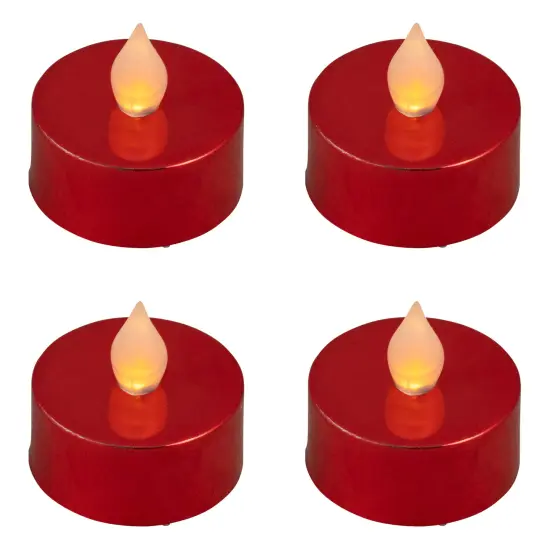 Northlight LED Flameless Flickering Tea Light Candles - Metallic Red- Set of 4 {5}