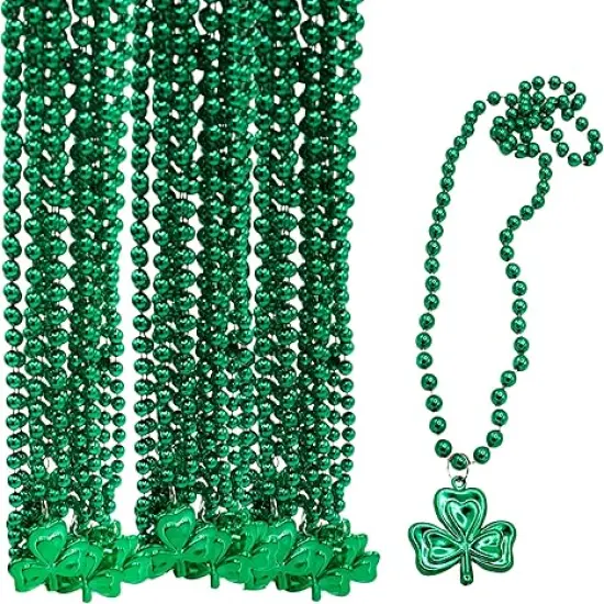24 Pcs St Patricks Day Beads Necklace Bulk Green Shamrock Beads for Irish Party Favors & Supplies, Costume Accessories by 4E's Novelty {1}