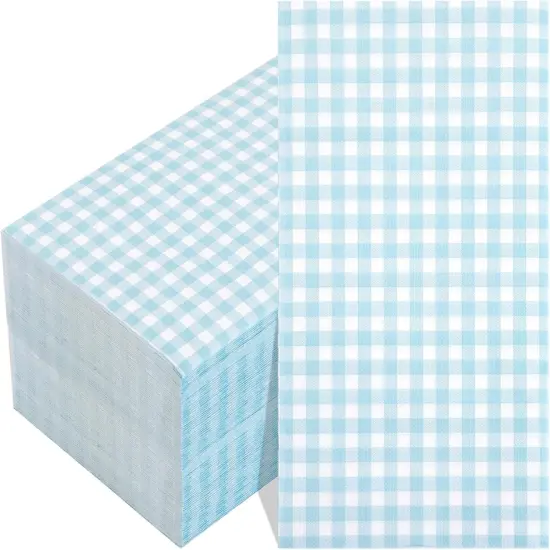 150Pack Baby Blue Paper Checkered Napkins - 3 Ply Disposable Blue and White Gingham Napkins Guest Dinner Napkins Paper for Bathroom Picnic BBQ Birthday Easter {1}