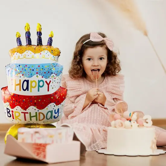 2pcs 39" Happy Birthday Cake Foil Balloons, Giant Self-Standing Three Layer Birthday Balloons for Girls Boys Kids Baby Shower Birthday Party Supplies {4}