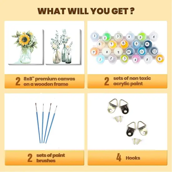 2 Pack Framed Paint by Numbers Kit,Easy DIY Acrylic Flower Watercolor Paint by Numbers Kits on Canvas,Paint by Number for Adults Beginners for Home Wall Decor {3}