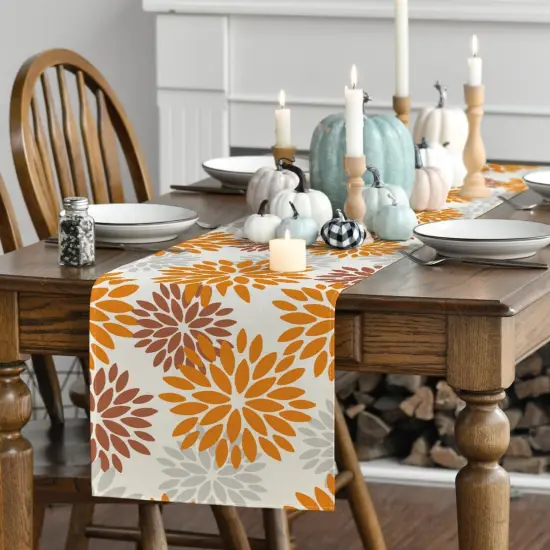 Orange Dahlia Floral Pinnata Fall Table Runner, Seasonal Autumn Thanksgiving Kitchen Dining Table Decoration for Home Party Decor 13x72 Inch {3}