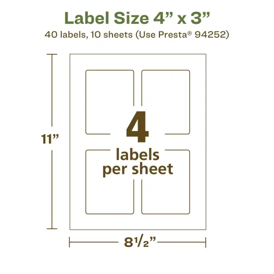 Avery Recycled Matte White Labels,4" x 3" Rectangle {5}