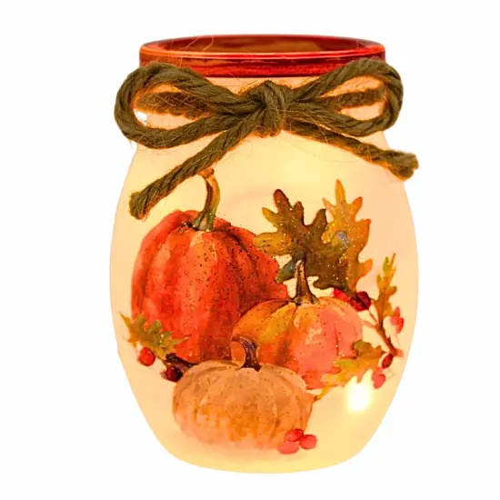 Stony Creek 4.0 Inch Pumpkins Pre-Lit Small Jar Thanksgiving Lighted Glass Accent , Thanksgiving Decor Fall Thanksgiving BERRIES {5}