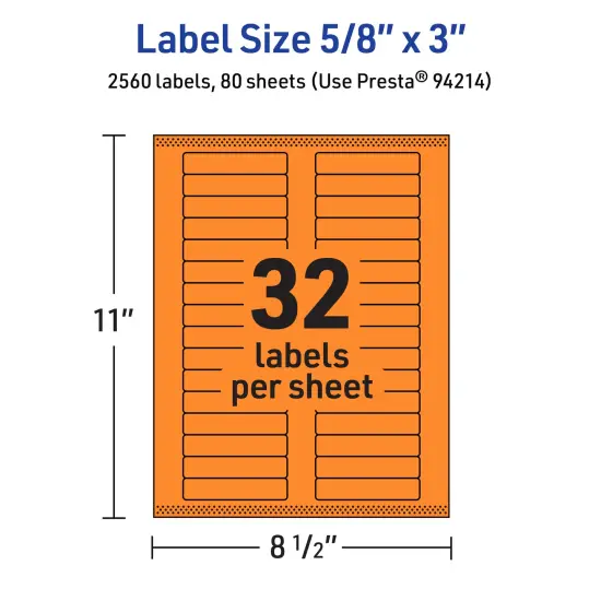 Avery Bright Orange Paper Labels, 5/8" x 3" Rectangle {5}