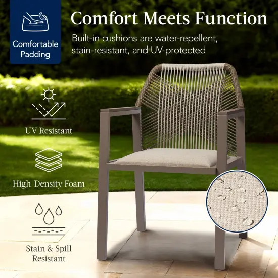 Best Choice Products Set of 2 Indoor/Outdoor Aluminum Woven Rope Dining Chairs w/ Armrests Taupe/Sandstorm {4}