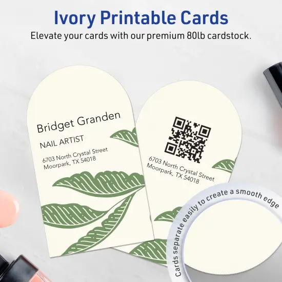 Avery Printable Arched Business Cards, Sure Feed Technology, 2" x 3-1/2", Matte Ivory Cardstock, Print-to-The-Edge, Laser/Inkjet Printable, 400 Total {3}