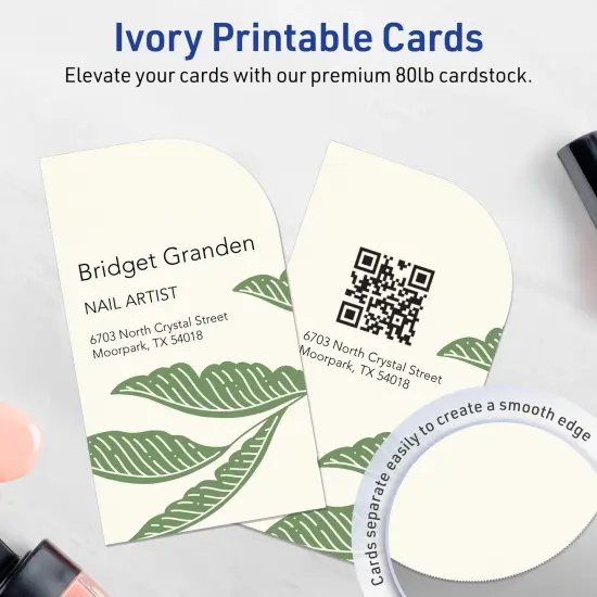Avery Printable Single Rounded Corner Rectangle Business Cards, Sure Feed Technology, 2" x 3-1/2", Matte Ivory Cardstock, Print-to-The-Edge, Laser/Inkjet Printable, 80 Total {3}