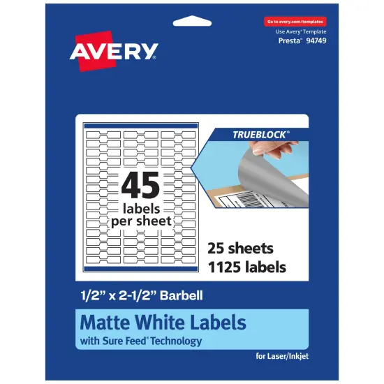 Avery TrueBlock Matte White Paper Labels,1/2" x 2-1/2" Barbell {1}