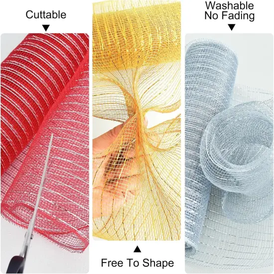 2 Rolls 10 Inch Deep Red Decorative Mesh Ribbbon Rolls, Fabric Mesh with Foil {3}