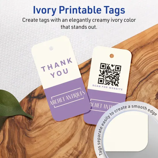 Avery Printable Rounded Rectangle Price Tags, Sure Feed Technology, 1-1/2" x 3", Matte Ivory Cardstock, Print-to-The-Edge, Laser/Inkjet Printable, 100 Total {3}