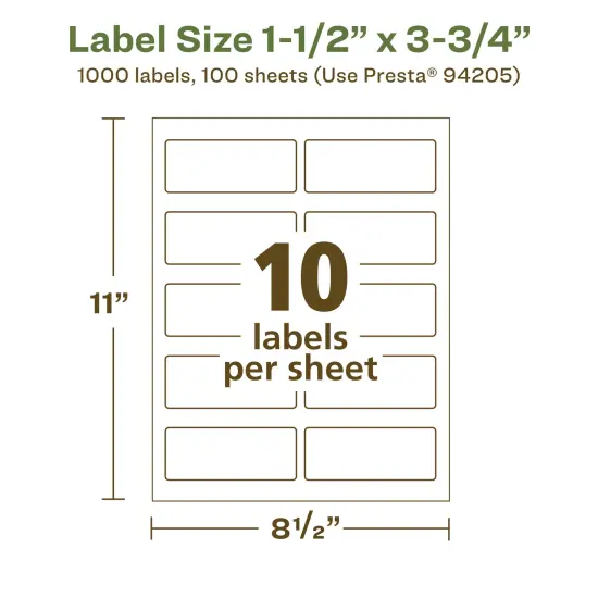 Avery Recycled Matte White Labels,1-1/2" x 3-3/4" Rectangle {5}