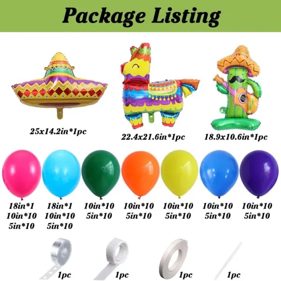 149Pcs Mexican Fiesta Balloons Garland Rainbow Colors Balloon Arch Cactus Llama Hat Foil Balloons for Cinco De Mayo Hawaii Tropical Taco Twosday Carnival Birthday Party Decorations {2}