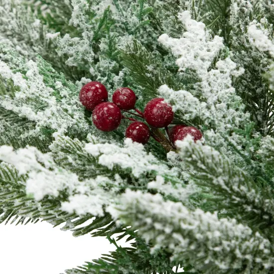Northlight Real Touch&trade;️ Flocked Wind River Fir with Berries Artificial Christmas Wreath - 24" - Unlit Green {6}