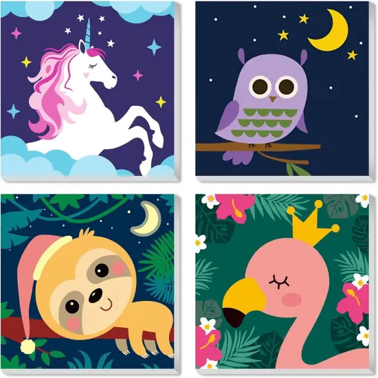 4 Pack Paint by Number for Kids Framed Canvas, Paint by Numbers for Kids Ages 4-8-12, DIY Paint by Numbers Kits Beginner, DIY Acrylic Oil Painting for Home Wall Decor (8x8inch) {1}