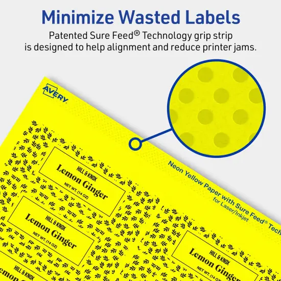 Avery Neon Yellow Paper Labels, 1.25" x 3.75" Rectangle {4}