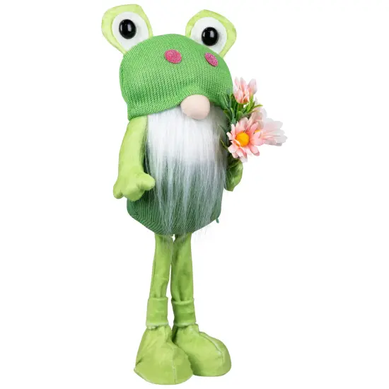 Northlight Standing Gnome with Glittered Frog Hat Spring Decoration - 14.5" Green {4}