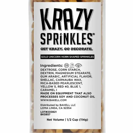Krazy Sprinkles - Gold Unicorn Horns (1/2 Cup, 1x Jar) for Cakes, Ice Cream & Cookies {4}
