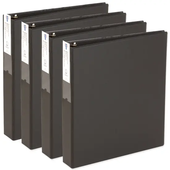 Avery Economy 3 Ring Binders, 1.5 Inch Round Rings, Spine Label Holder, 4 Black Binders (01689) {1}
